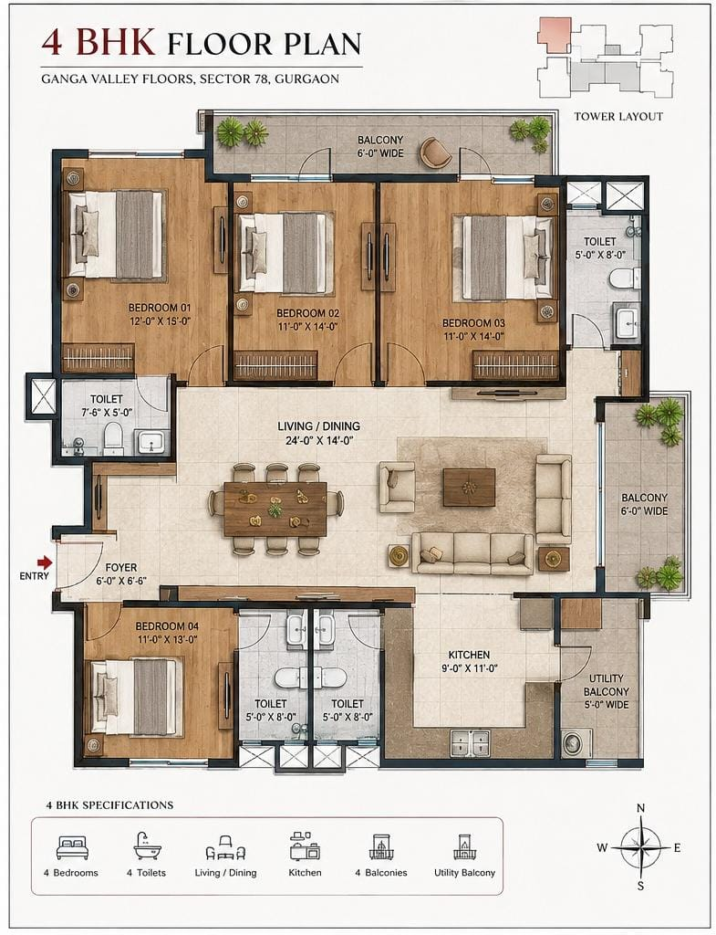 Delhi 7 Project 4 BHK floor plan